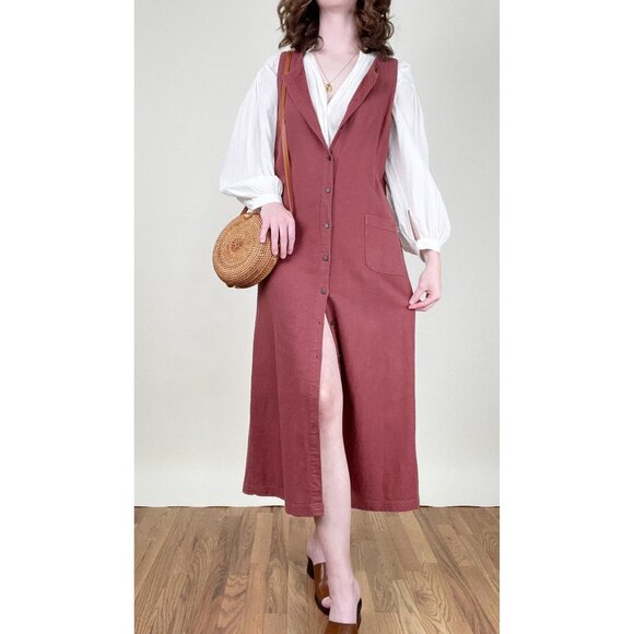 Vintage Coastal Garden Girl Midi Maxi Dress Duster Vest Rustic Cottagecore Boho - Picture 1 of 10
